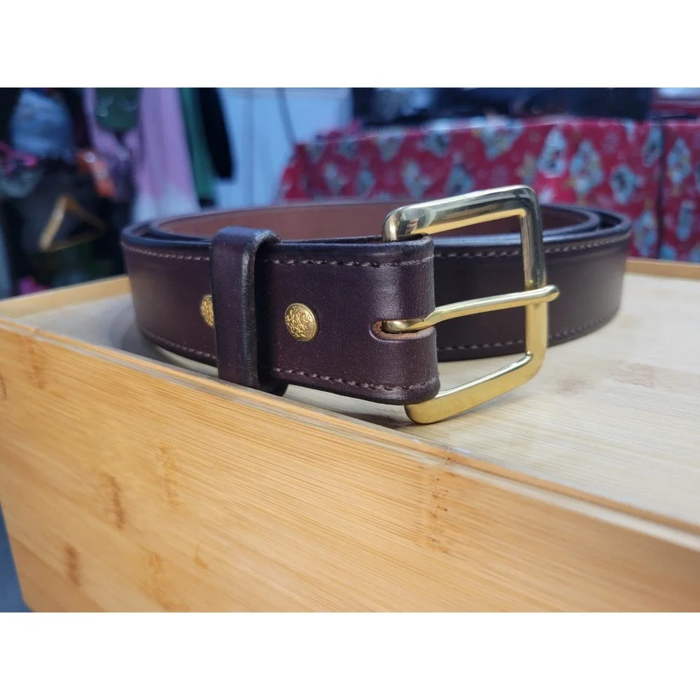 Forest Hill Brown Leather Belt Mens Size 48 Made in USA Brass Buckle Handcraft